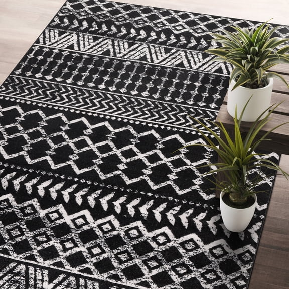 CAMILSON Crystal Black Area Rug 5'x7' Oval Boho for Living Room Bedroom Dining Room Black Indoor Area Rugs