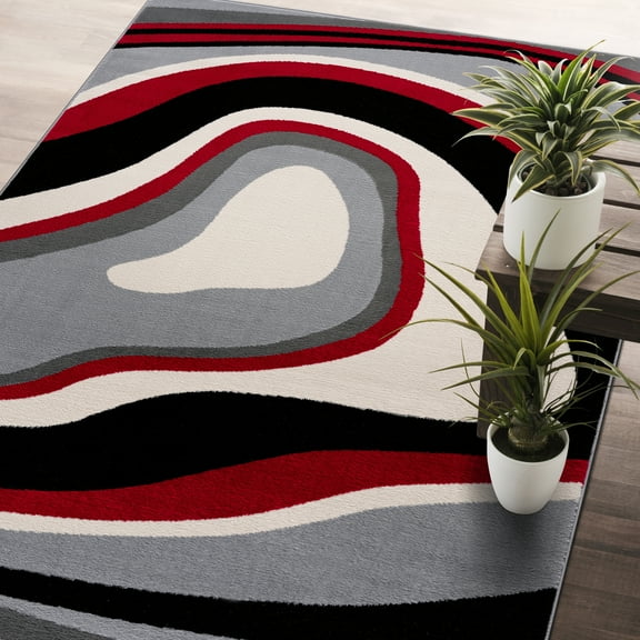 CAMILSON Crystal Burgundy Area Rug 7'10" x 10' Geometric for Living Room, Bedroom, Dining Room Burgundy / Cream Indoor Area Rugs