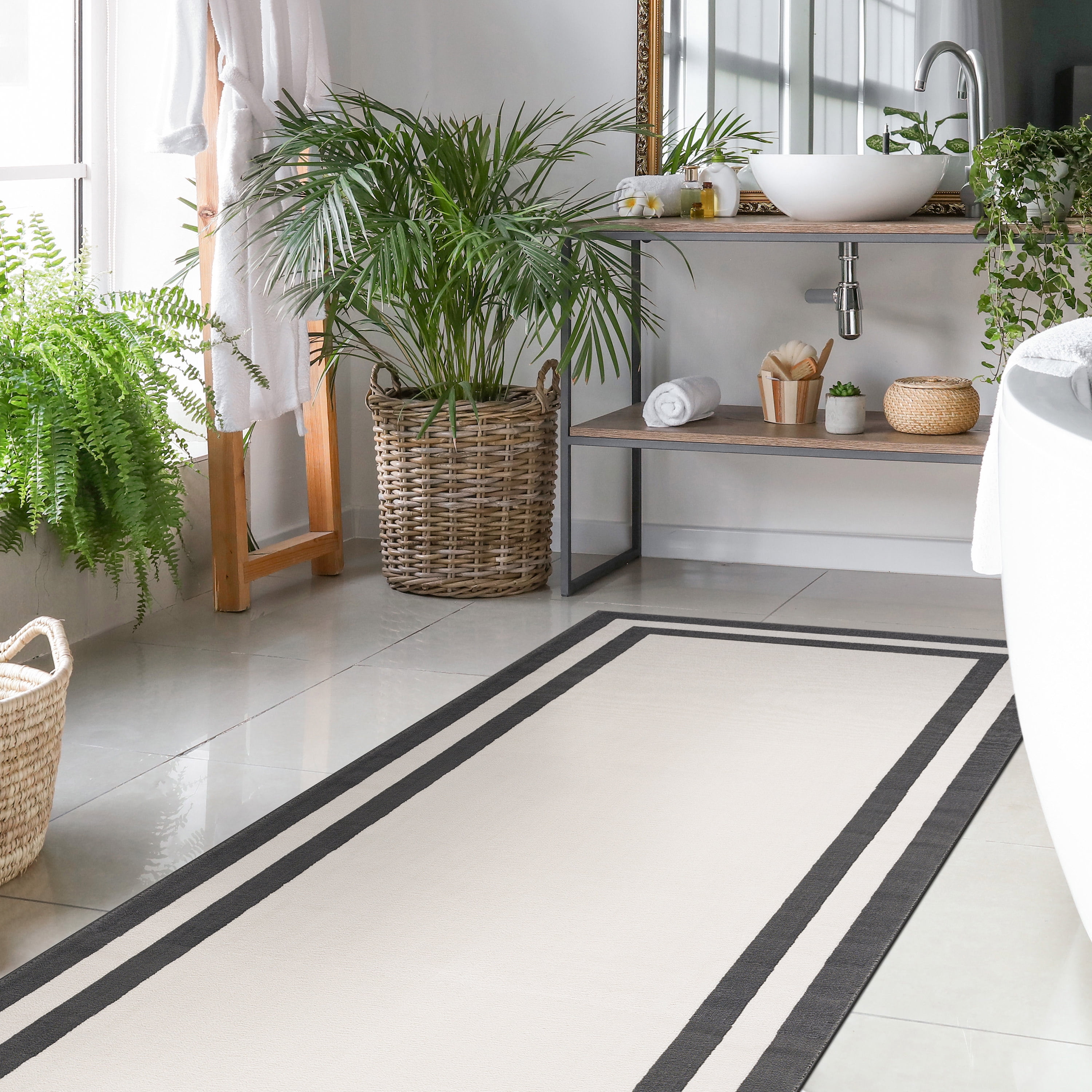 CAMILSON Crystal Cream Area Rug, 2'x7' Bordered, for Living Room ...