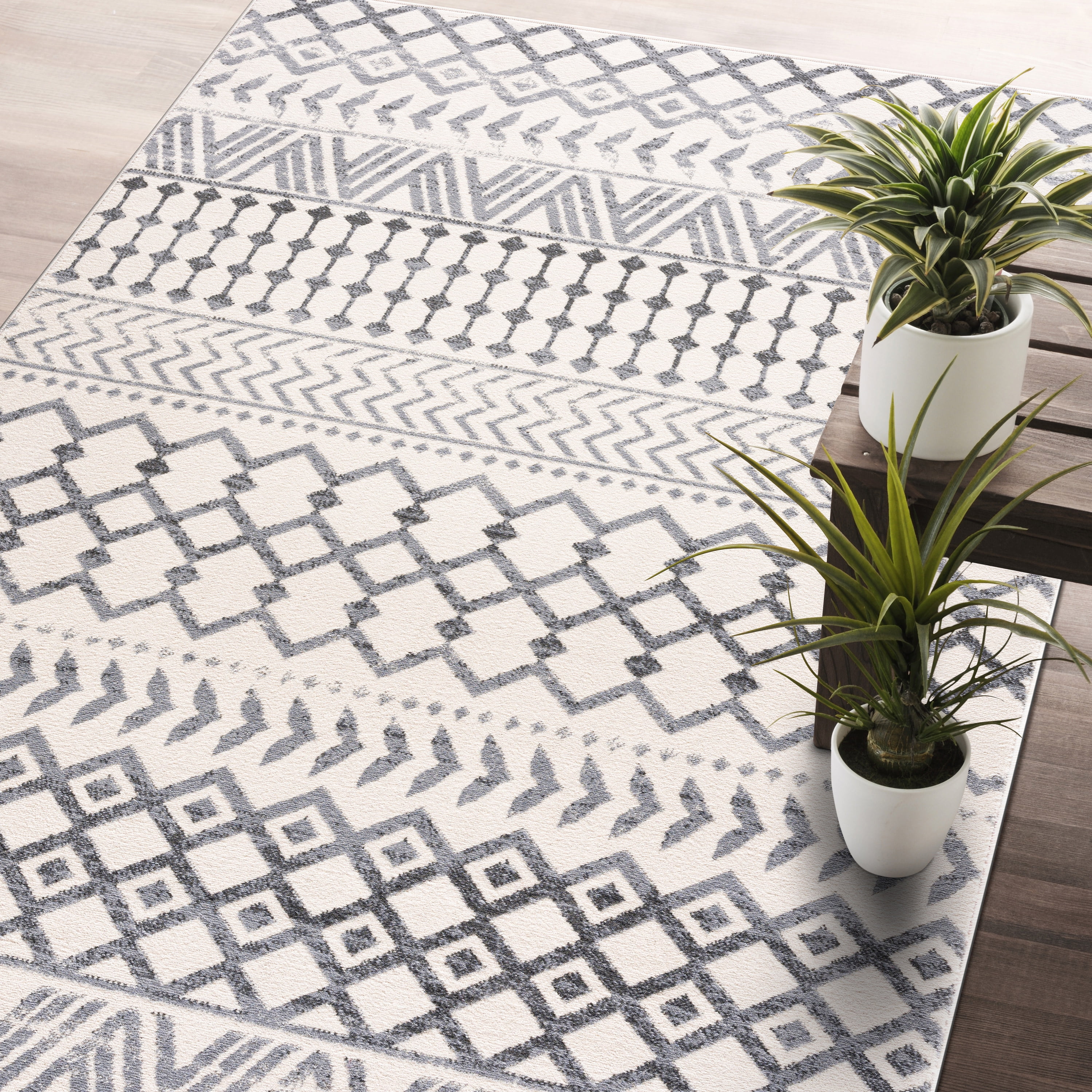 CAMILSON Crystal Grey Area Rug 5'x7' Oval Boho for Living Room Bedroom Dining Room Grey / Cream Indoor Area Rugs