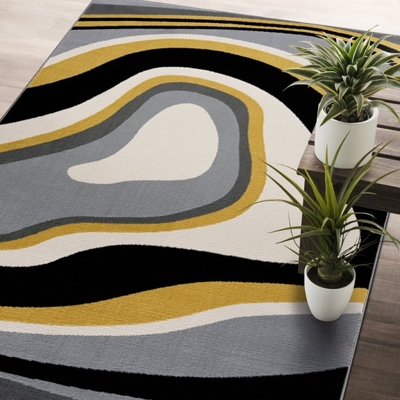 CAMILSON Crystal Yellow Area Rug 7'10" x 10' Geometric for Living Room, Bedroom, Dining Room Yellow / Cream Indoor Area Rugs