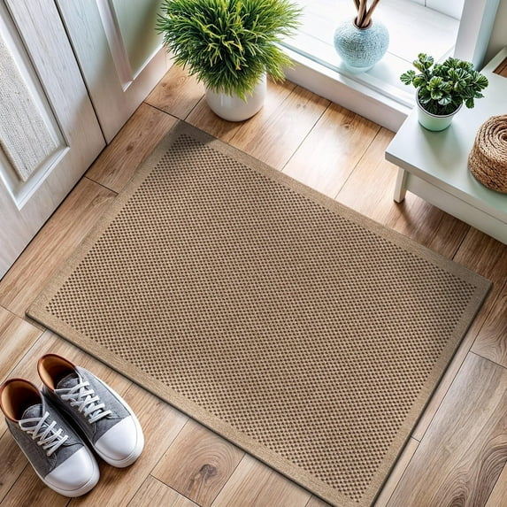 CAMILSON Easy Jute Rug Indoor Outdoor Farmhouse Area Rugs Checkered-Natural 2x3