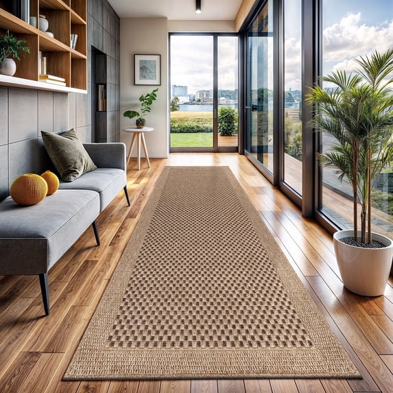 CAMILSON Easy Jute Rug Indoor Outdoor Farmhouse Area Rugs Checkered-Natural 2x7