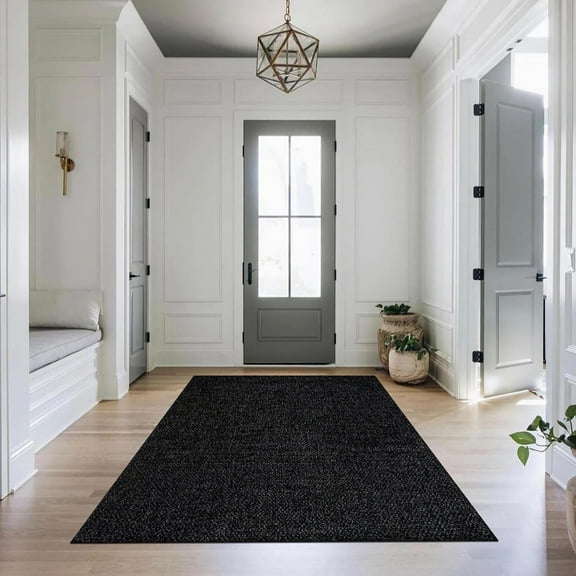 CAMILSON Easy Jute Rug Indoor Outdoor Farmhouse Area Rugs Dark Gray 8x10