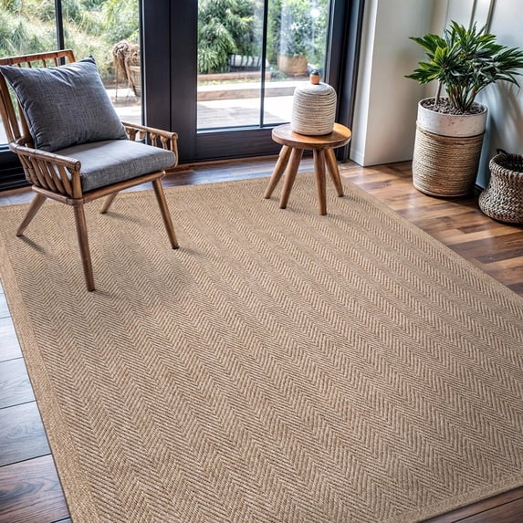 CAMILSON Easy Jute Rug Indoor Outdoor Farmhouse Area Rugs Herringbone-Natural 4x6