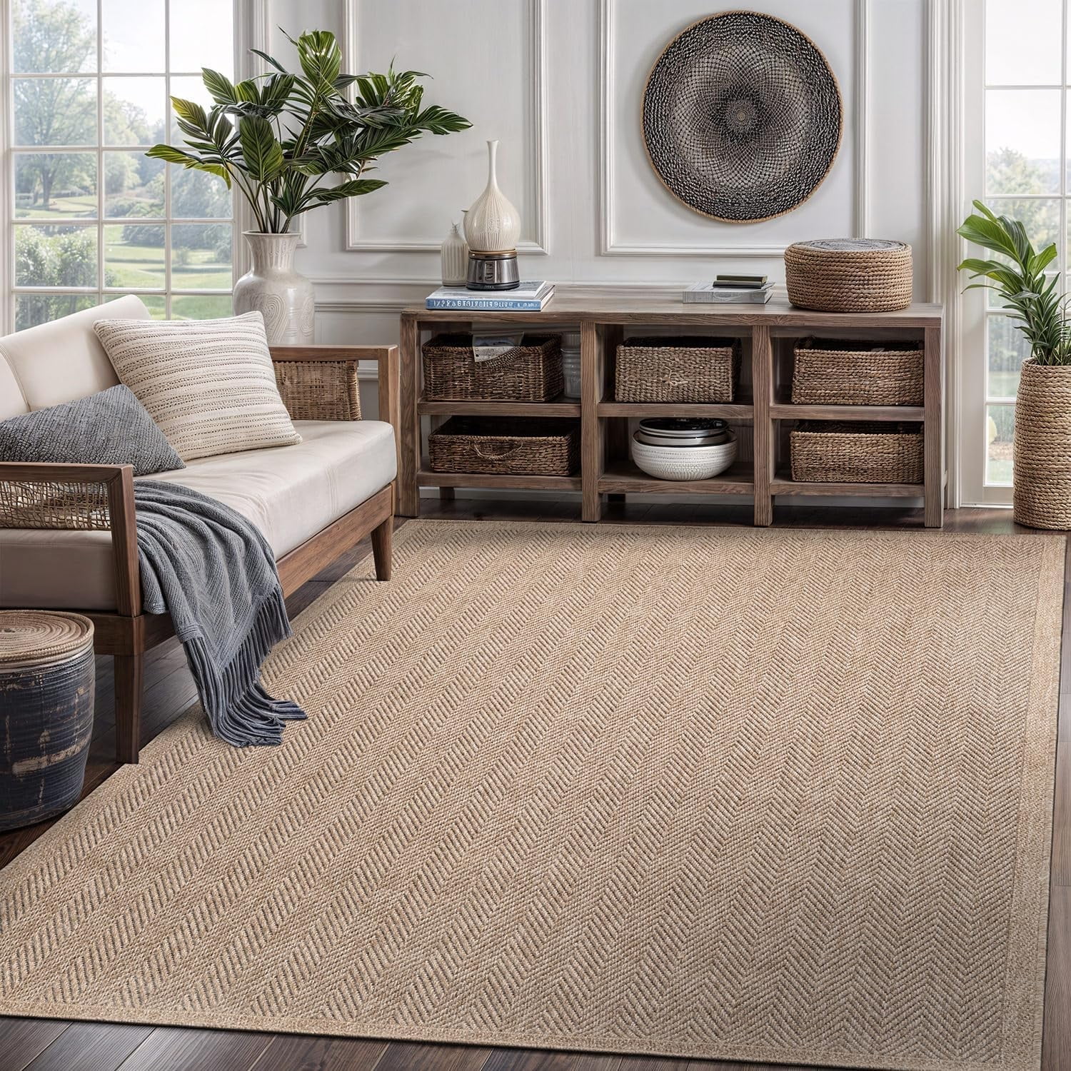 CAMILSON Easy Jute Rug Indoor Outdoor Farmhouse Area Rugs Herringbone-Natural 6x9 - Walmart.com