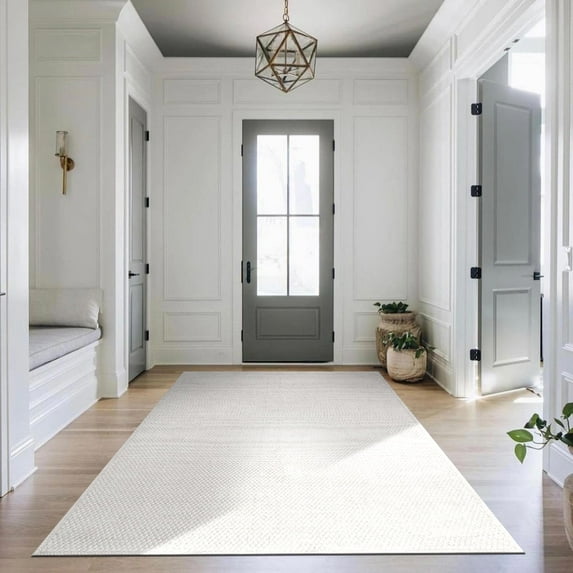 CAMILSON Easy Jute Rug Indoor Outdoor Farmhouse Area Rugs Off-white 6x9
