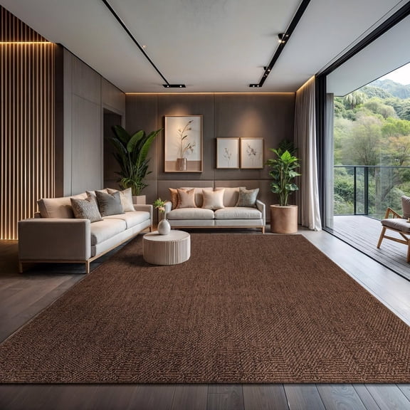 CAMILSON Granulated Non Shedding Easy-Cleaning Indoor Outdoor Easy Jute Rug Brown 10x14