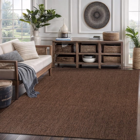 CAMILSON Granulated Non Shedding Easy-Cleaning Indoor Outdoor Easy Jute Rug Brown 5x7