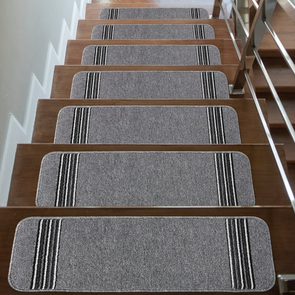 CAMILSON LINE Stair Treads Runner Mats - Non Slip Rug Pads for Indoor Outdoor Carpet - Pet Dog Stair Step Covers (Set of 13, Grey)