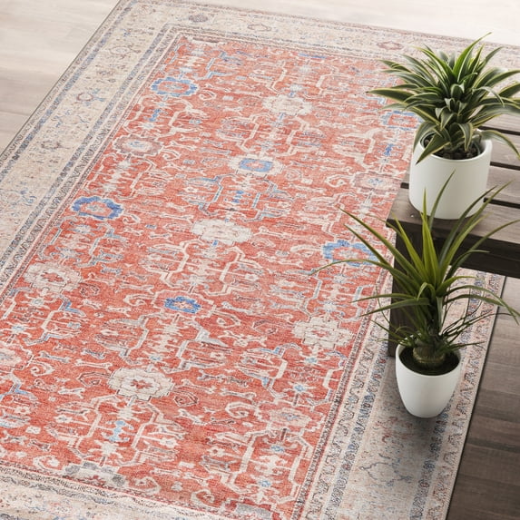 CAMILSON Machine Washable Rug Distressed Vintage Area Rugs Stain and Water Resistant Traditional Bohemian Indoor Carpet (10x14 2006-Orange)
