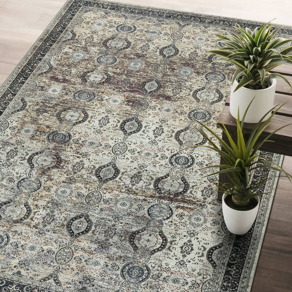 CAMILSON Machine Washable Rug Distressed Vintage Area Rugs Stain and Water Resistant Traditional Bohemian Indoor Carpet (2x3 2007-Olive)