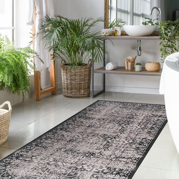 CAMILSON Machine Washable Rug Distressed Vintage Area Rugs Stain and Water Resistant Traditional Bohemian Indoor Carpet (2x6 2003-Beige)