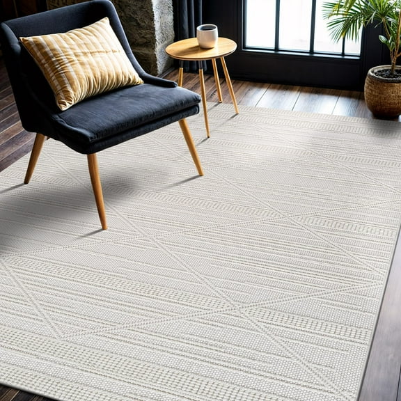 CAMILSON Modern Luxury Geometric Micro Loop Soft Stain Resistant Easy-Cleaning Non-Shedding Indoor Area Rug 4x6 White