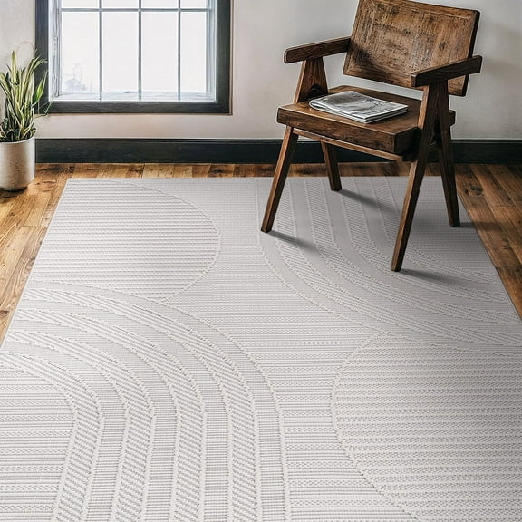 CAMILSON Modern Luxury Geometric Micro Loop Soft Stain Resistant Easy-Cleaning Non-Shedding Indoor Area Rug 5x7 White