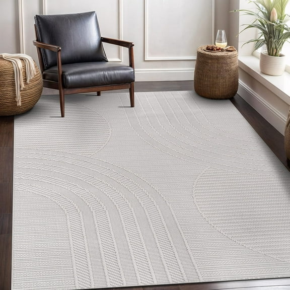 CAMILSON Modern Luxury Geometric Micro Loop Soft Stain Resistant Easy-Cleaning Non-Shedding Indoor Area Rug 8x10 White
