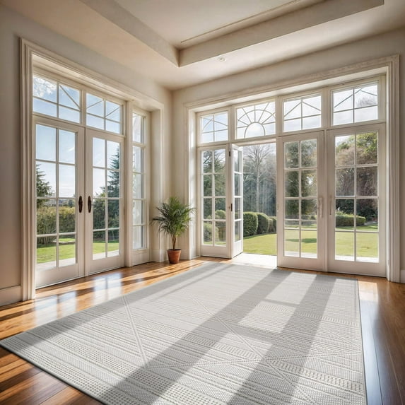 CAMILSON Modern Luxury Geometric Micro Loop Soft Stain Resistant Easy-Cleaning Non-Shedding Indoor Area Rug 8x10 White