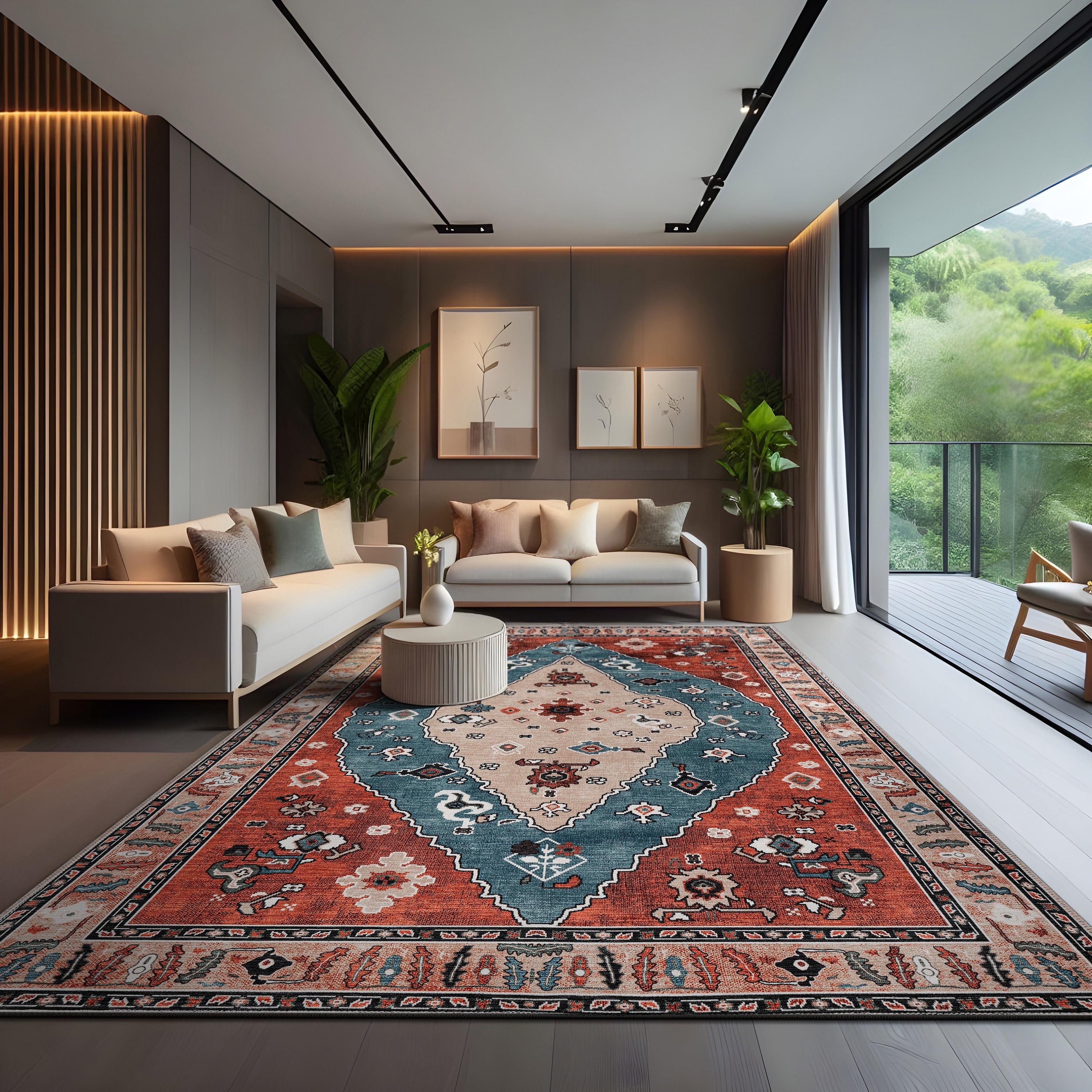 Red Cotton Chenille 5' x 7' Bohemian Area Rug