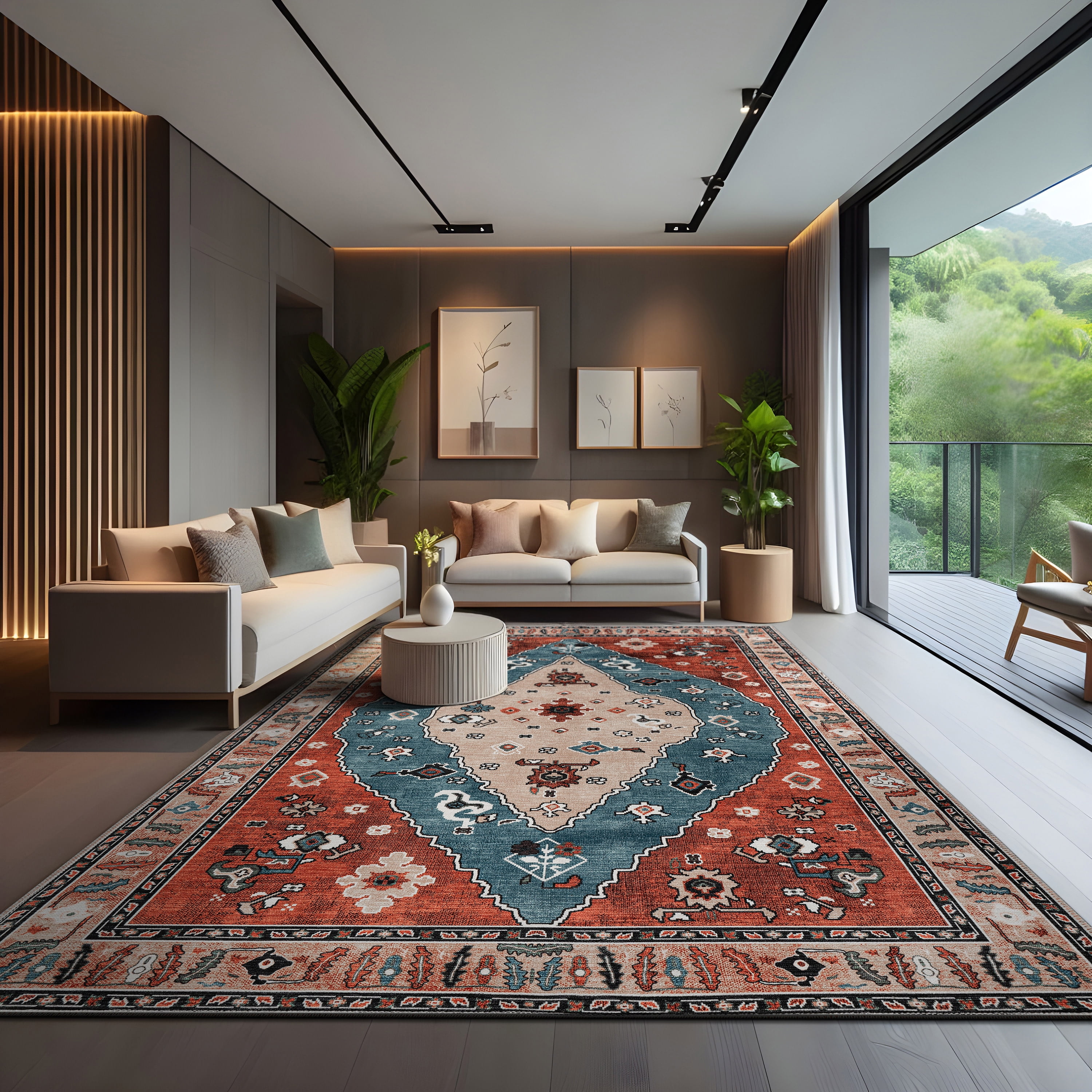 Red Cotton Chenille 5' x 7' Bohemian Area Rug