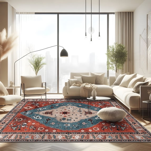 CAMILSON Oriental Retro Persian Traditional Vintage Distressed Non-Shedding Indoor Area Rug(4001-Red 8x10)