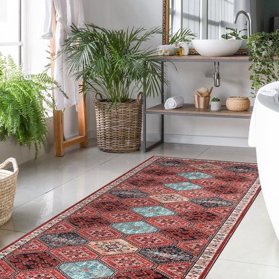 CAMILSON Oriental Retro Persian Traditional Vintage Distressed Non-Shedding Indoor Area Rug(4003-Rust Red 2x7)