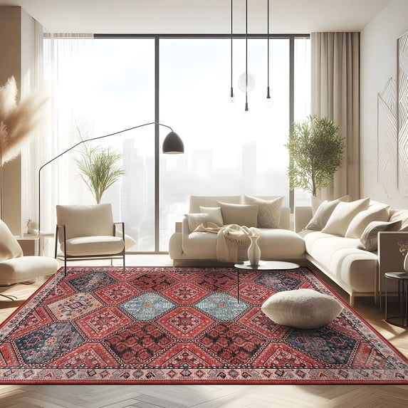 CAMILSON Oriental Retro Persian Traditional Vintage Distressed Non-Shedding Indoor Area Rug(4003-Rust Red 8x10)