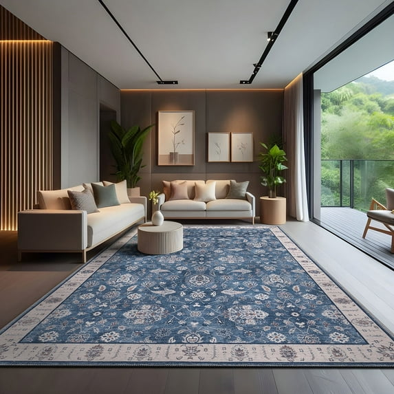 CAMILSON Oriental Retro Persian Traditional Vintage Distressed Non-Shedding Indoor Area Rug(4008-Navy 5x7)