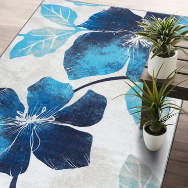 CAMILSON Solana Non Slip Modern Floral Indoor Area Rug Blue/Grey 5x7