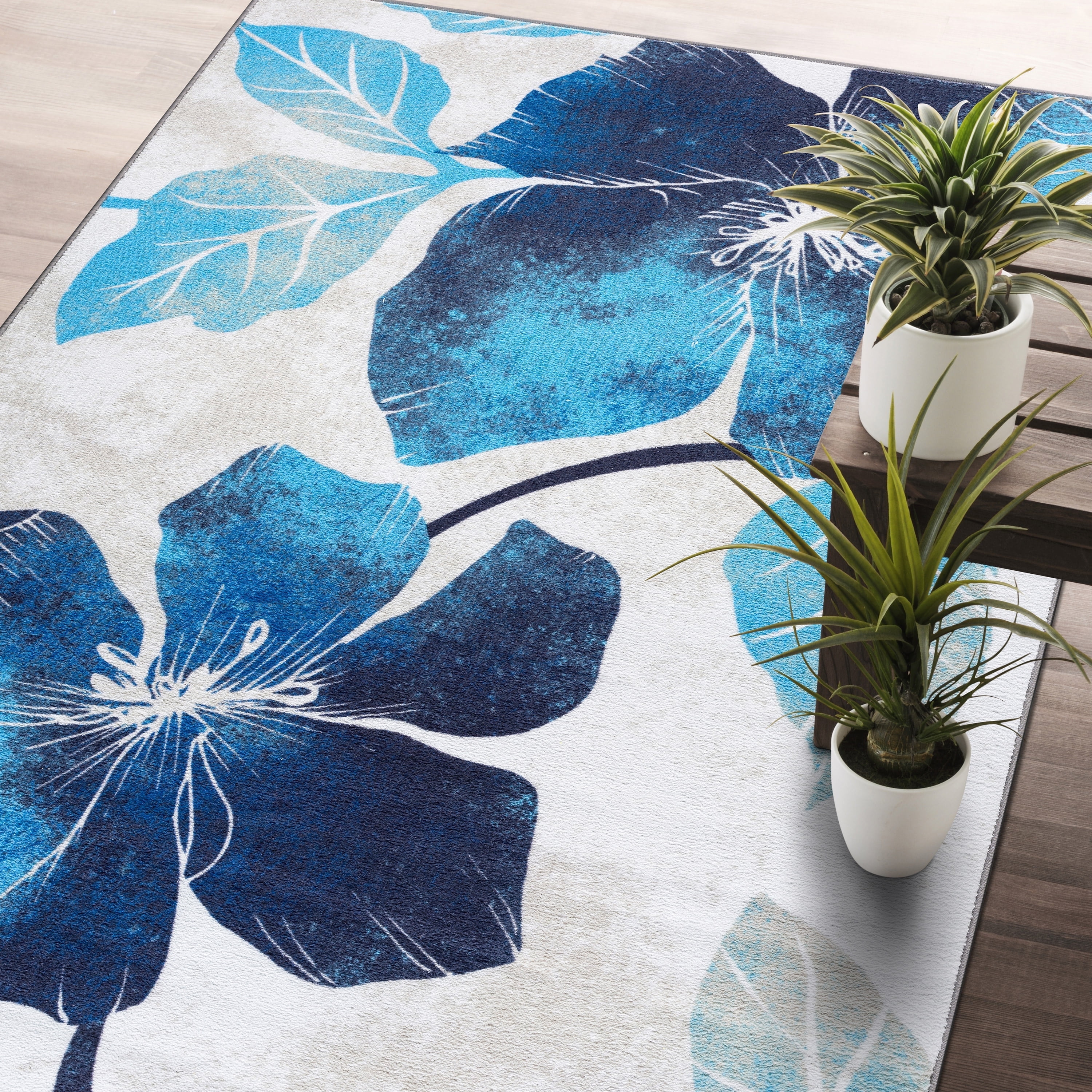 CAMILSON Solana Non Slip Modern Floral Indoor Area Rug Blue/Grey 8x10