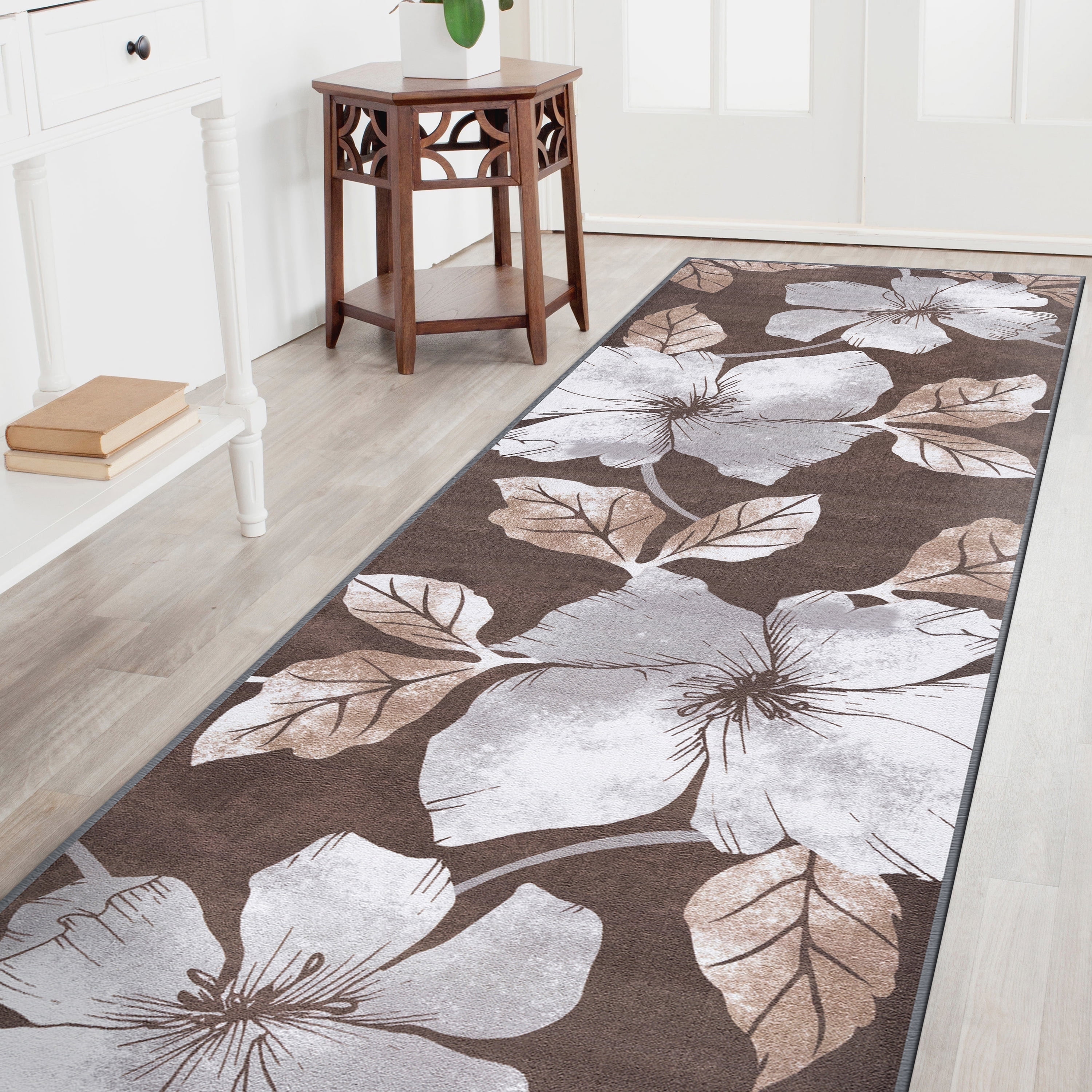 CAMILSON Solana Non Slip Modern Floral Indoor Area Rug Grey/Brown 2x7 - Walmart.com