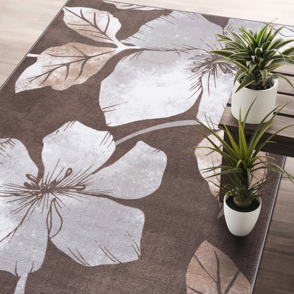 CAMILSON Solana Non Slip Modern Floral Indoor Area Rug Grey/Brown 8x10