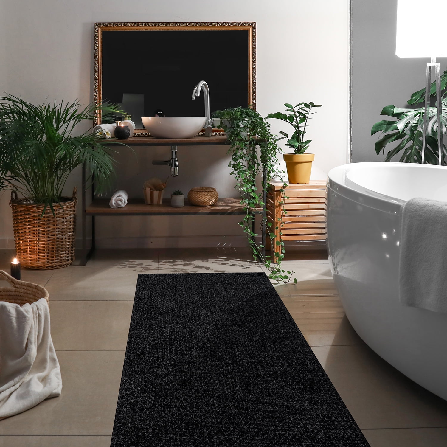 CAMILSON Solid Non Shedding EasyCleaning Outdoor Jute Rug Dark Gray 2x7