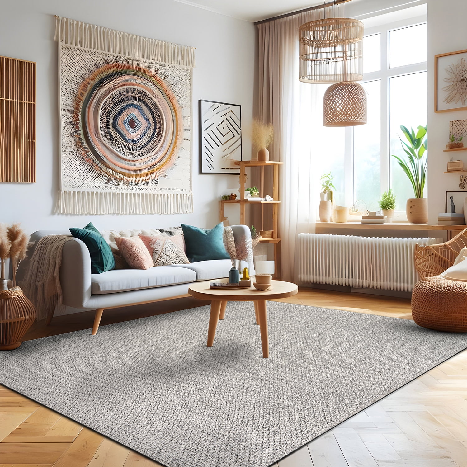 CAMILSON Solid Non Shedding EasyCleaning Outdoor Jute Rug Gray 8x10