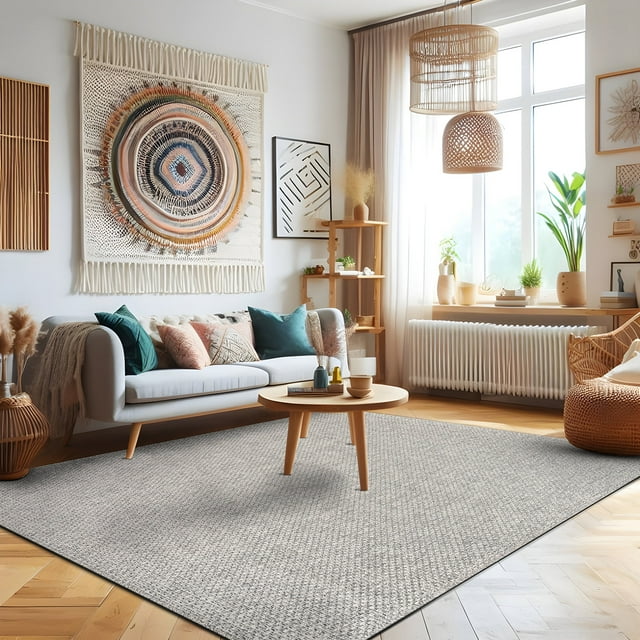 CAMILSON Solid Non Shedding EasyCleaning Outdoor Jute Rug Gray 8x10