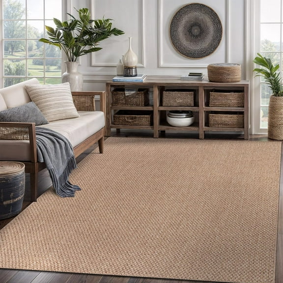 CAMILSON Easy Jute Rug Indoor Outdoor Farmhouse Area Rugs Natural 5x7