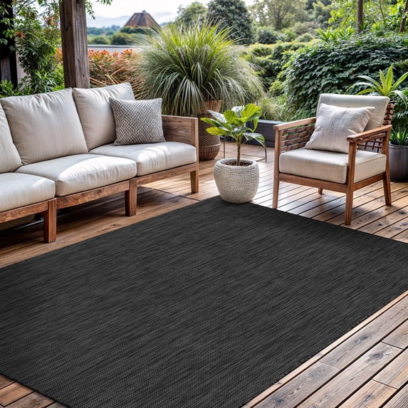 CAMILSON Solid Washable Waterproof Outdoor Indoor Area Rug Dark Gray 10x14