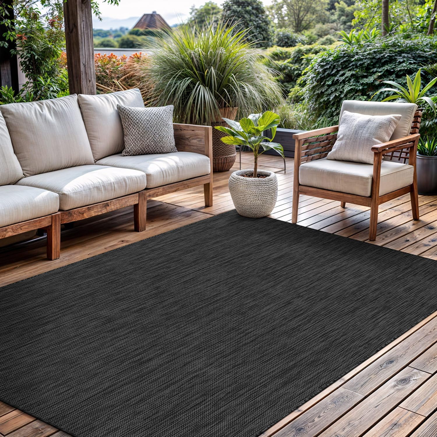 CAMILSON Solid Washable Waterproof Outdoor Indoor Area Rug Dark Gray 6x9