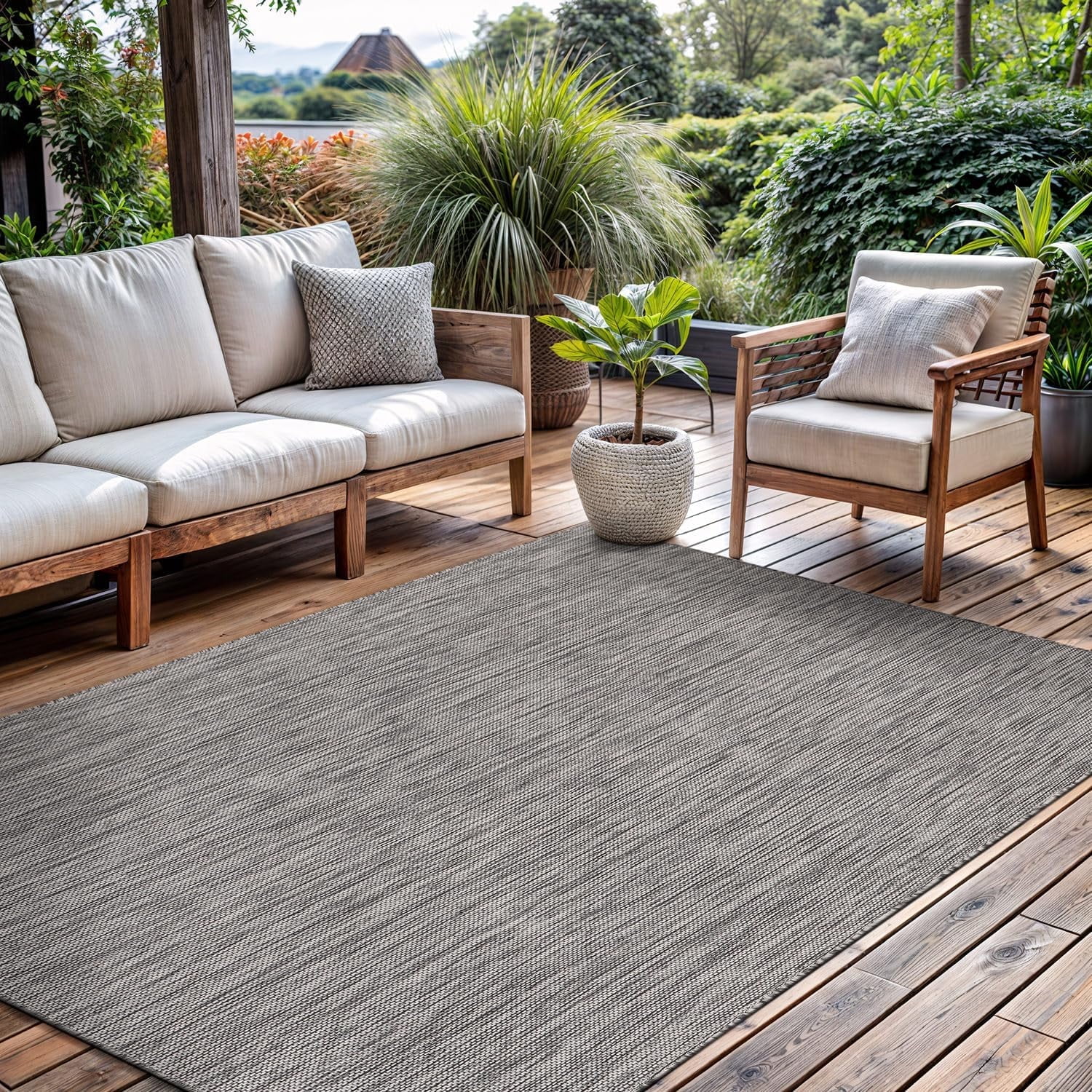 CAMILSON Solid Washable Waterproof Outdoor Indoor Area Rug Natural 5x7
