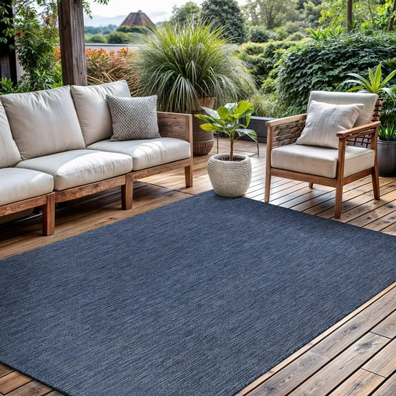 CAMILSON Solid Washable Waterproof Outdoor Indoor Area Rug Navy 6x9