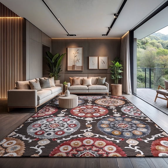 CAMILSON Spring Bohemian Medallion Floral Easy-Cleaning Non-Shedding Washable Outdoor Indoor Area Rug Brown 10x14