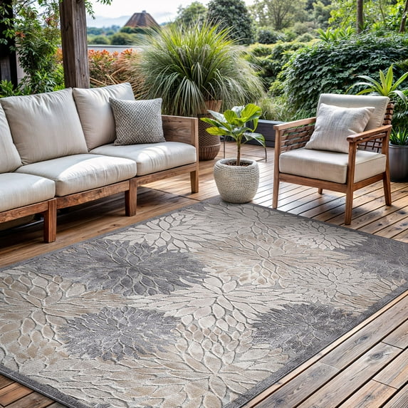 CAMILSON Spring Exotic Tropical Easy-Cleaning Non-Shedding Washable Outdoor Indoor Area Rug Beige 5x7