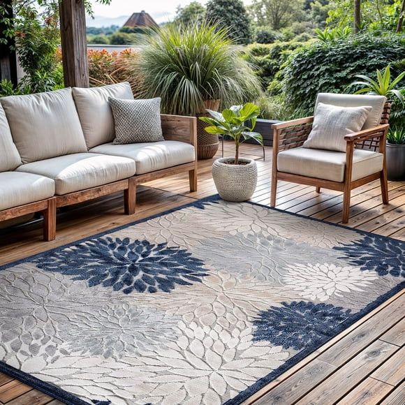 CAMILSON Spring Exotic Tropical Easy-Cleaning Non-Shedding Washable Outdoor Indoor Area Rug Blue 9x12