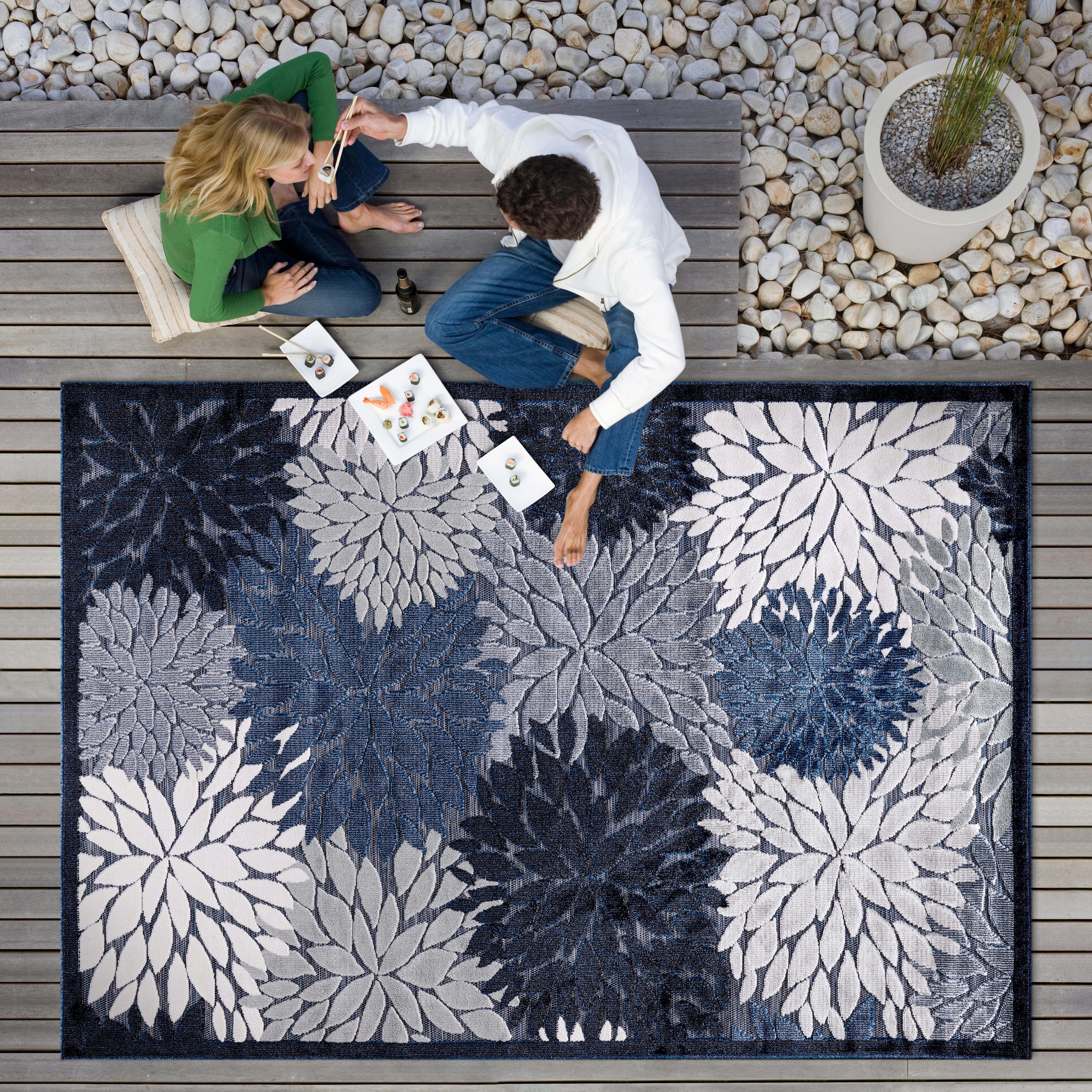 CAMILSON Spring Exotic Tropical Easy-Cleaning Non-Shedding Washable Outdoor  Indoor Area Rug Navy Blue 8x10