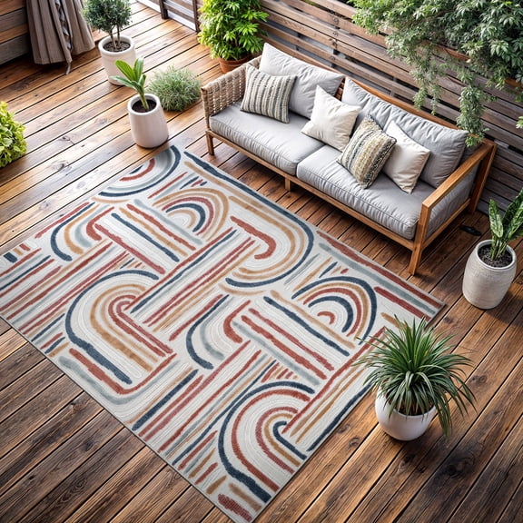 CAMILSON Spring Geometric Arch Striped Easy-Cleaning Non-Shedding Washable Outdoor Indoor Area Rug Multi 6x9