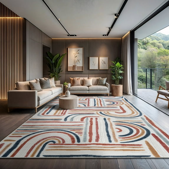 CAMILSON Spring Geometric Arch Striped Easy-Cleaning Non-Shedding Washable Outdoor Indoor Area Rug Multi 9x12