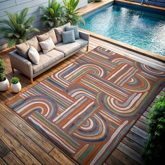 CAMILSON Spring Geometric Arch Striped Easy-Cleaning Non-Shedding Washable Outdoor Indoor Area Rug Orange 6x9