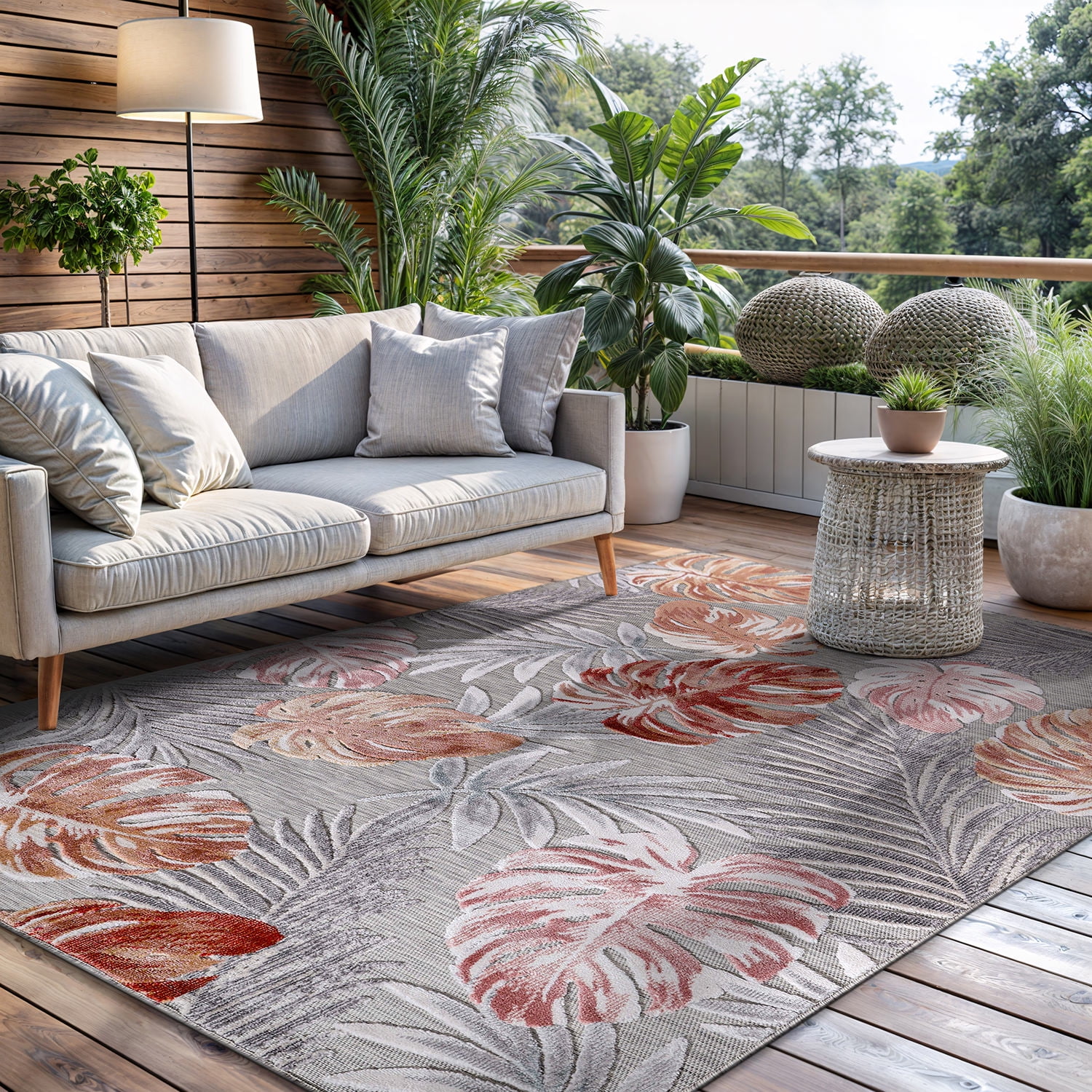 Tropical Botanical Multi-Color Synthetic 5' x 7' Area Rug
