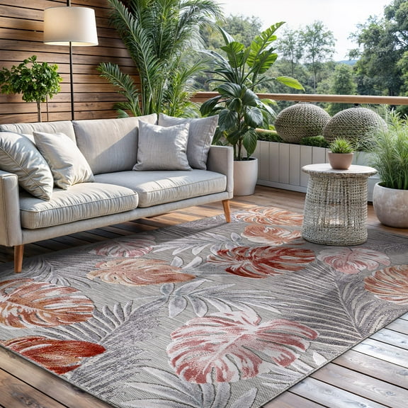 CAMILSON Spring Leaf Tropical Botanical Easy-Cleaning Non-Shedding Washable Outdoor Indoor Area Rug Multi 5x7