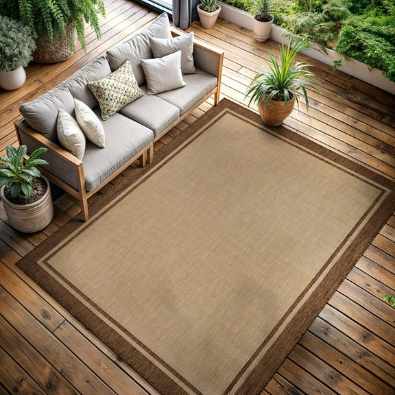 CAMILSON Summer Bordered, Washable Outdoor Indoor Area Rug, Camel, 6x9