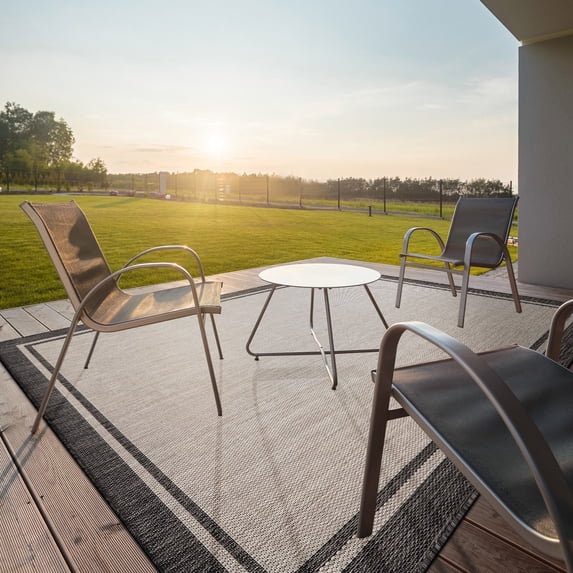 CAMILSON Summer Bordered, Washable Outdoor Indoor Area Rug, Grey, 10x14